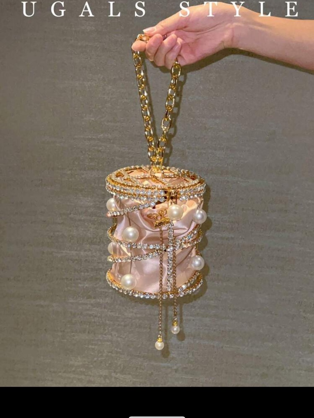 Pearl & Crystal Cylinder Mini Bag in Blush Pink